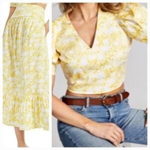 INC Women Floral Crop Top Ruffle Skirt Set Sz PL Boho Cottage Spring Beachy Chic